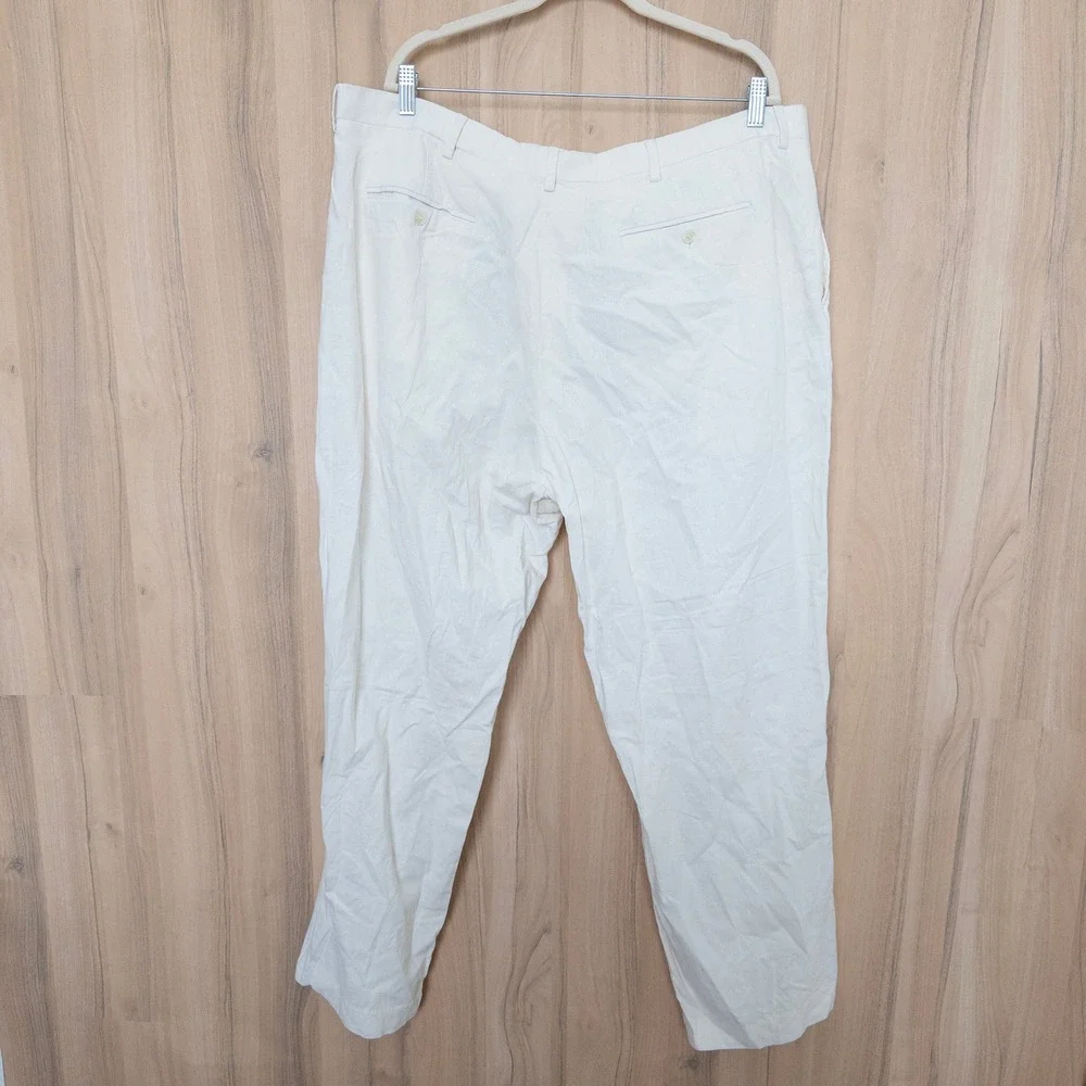 Britches Mens Linen Blend Pants 44x32 White Straight Leg Casual Trousers